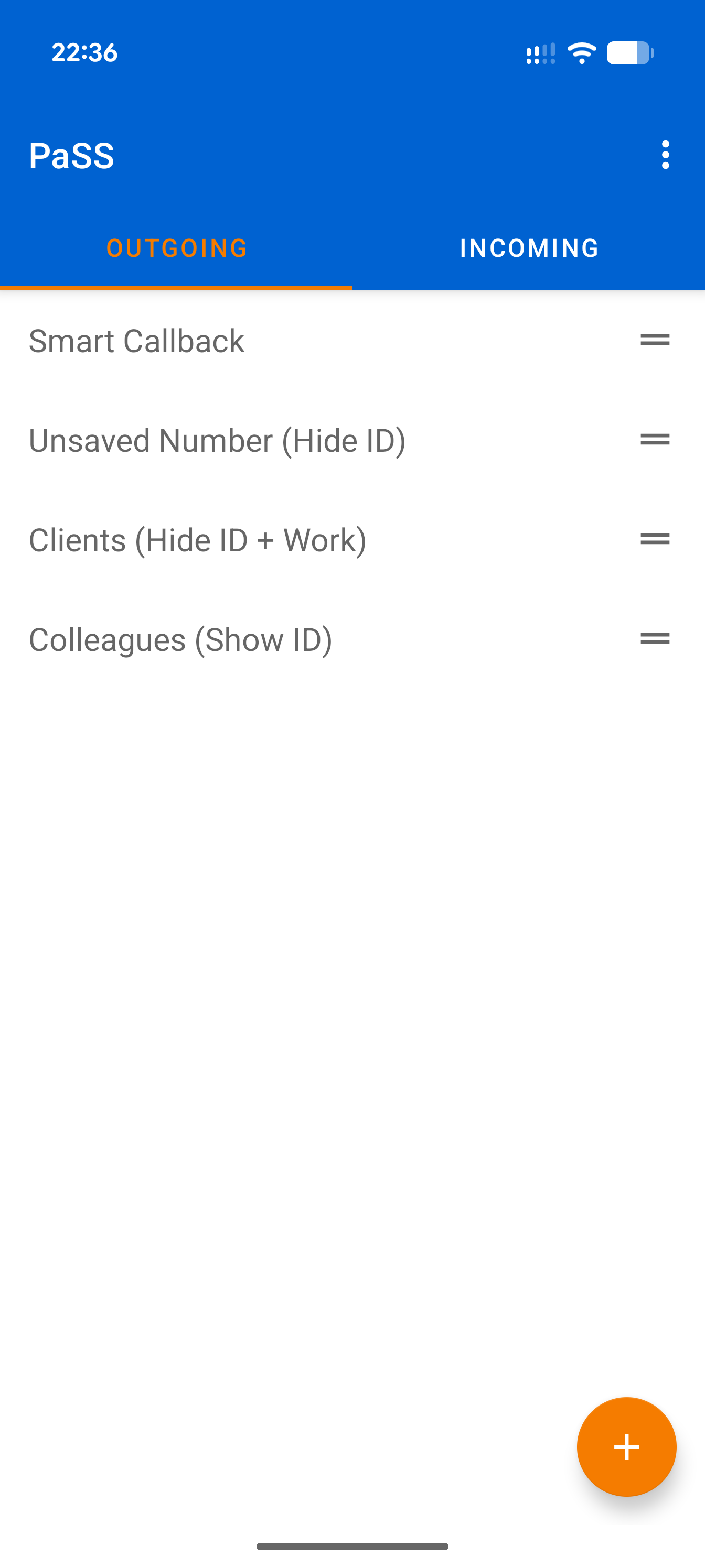 Main screen with tabs