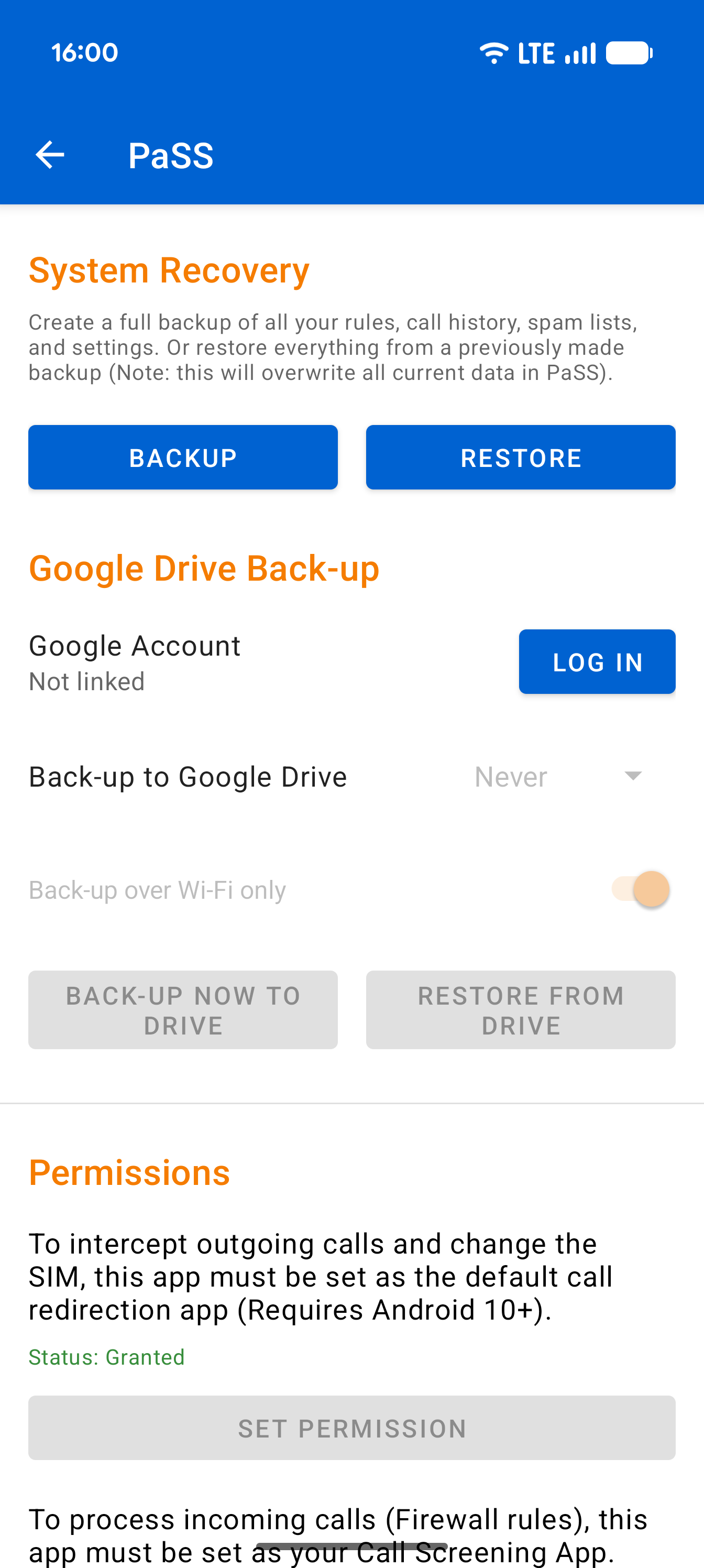 Settings Backup